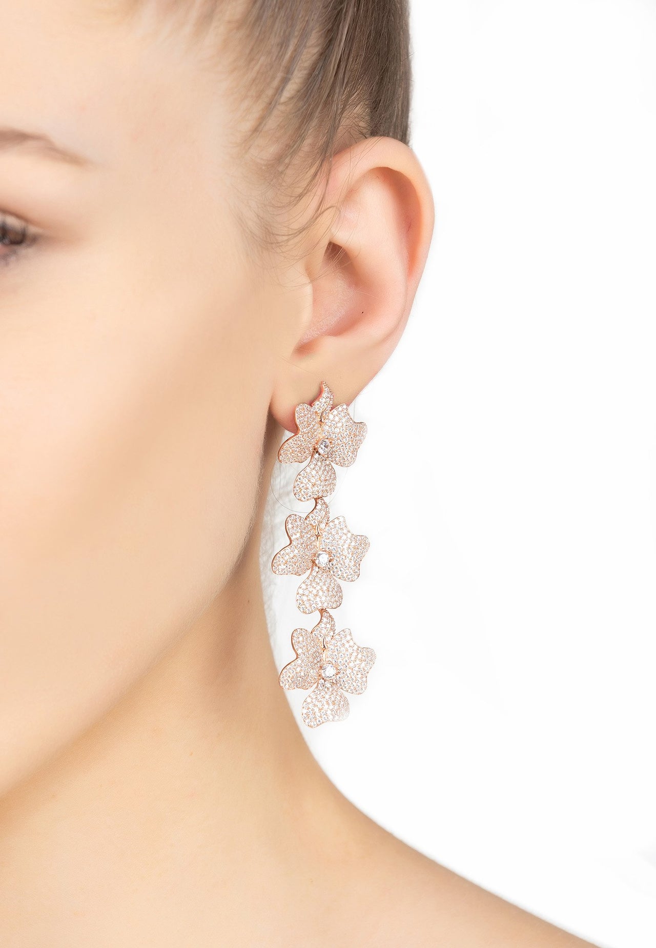 LATELITA - Jasmine Flower Triple Drop Earrings Rosegold -