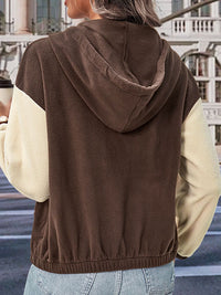 Thumbnail for Two-Tone Zip-Up Dropped Shoulder Hooded Jacket - T - 1 COLOR -