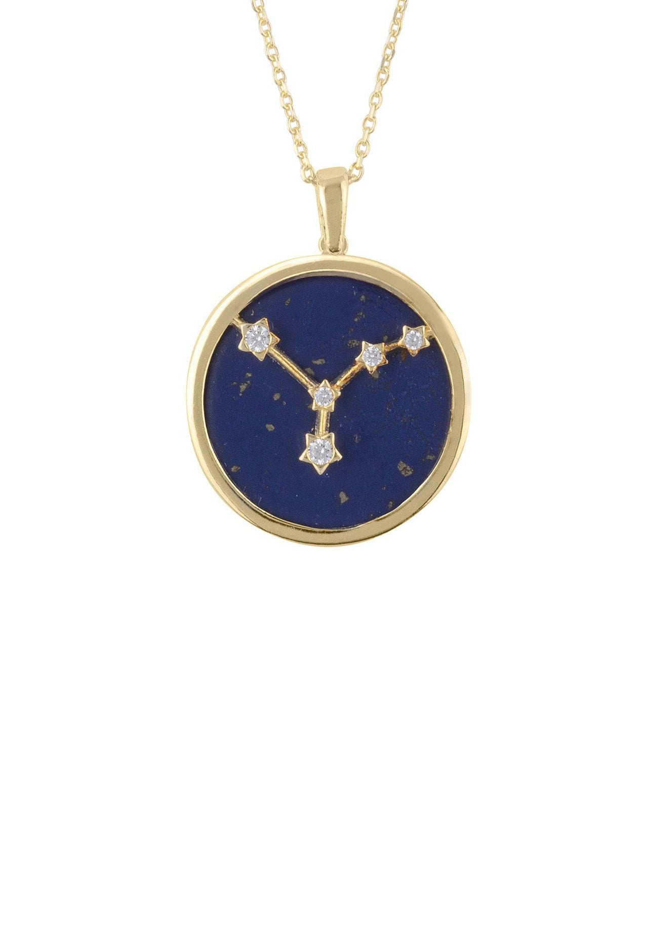 Zodiac Lapis Lazuli Gemstone Star Constellation Pendant Necklace Gold Cancer -