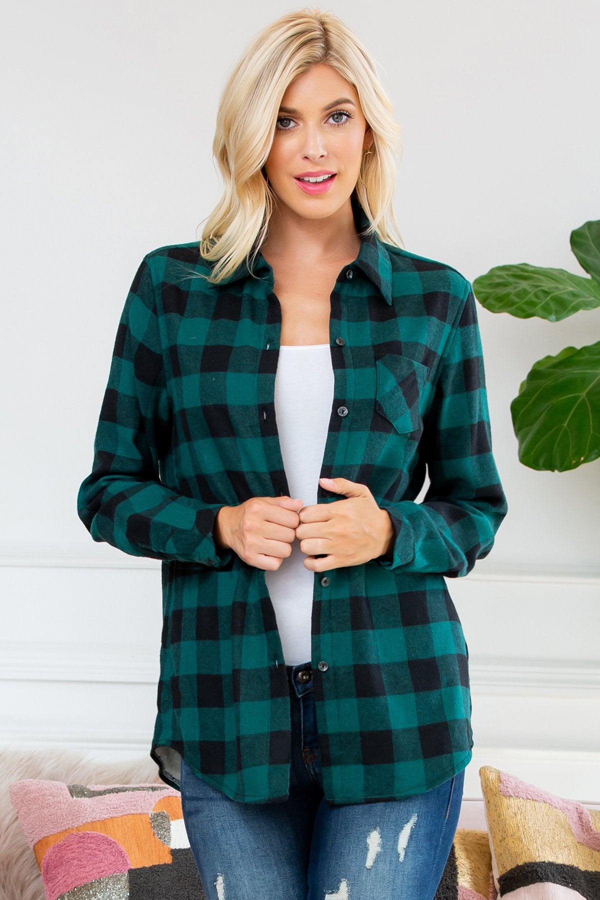 Riah Fashion - Sherpa Lined Plaid Flannel Top - 5 COLORS -