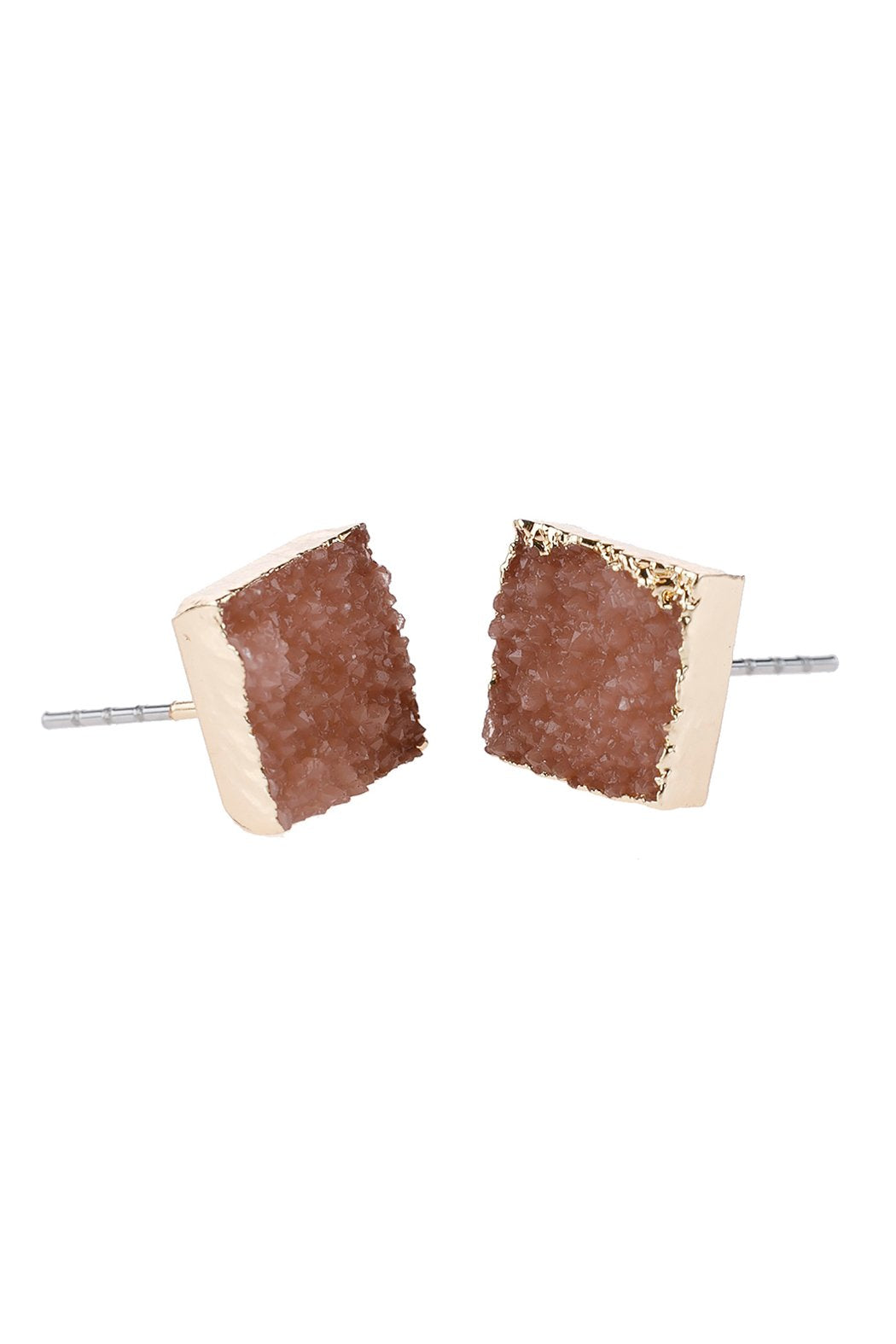 Square Druzy Stone Stud Earrings - 12 COLORS -