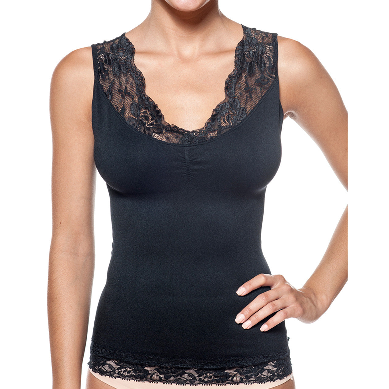 Seamless Shaping Tank Top With Lace Detail Black -