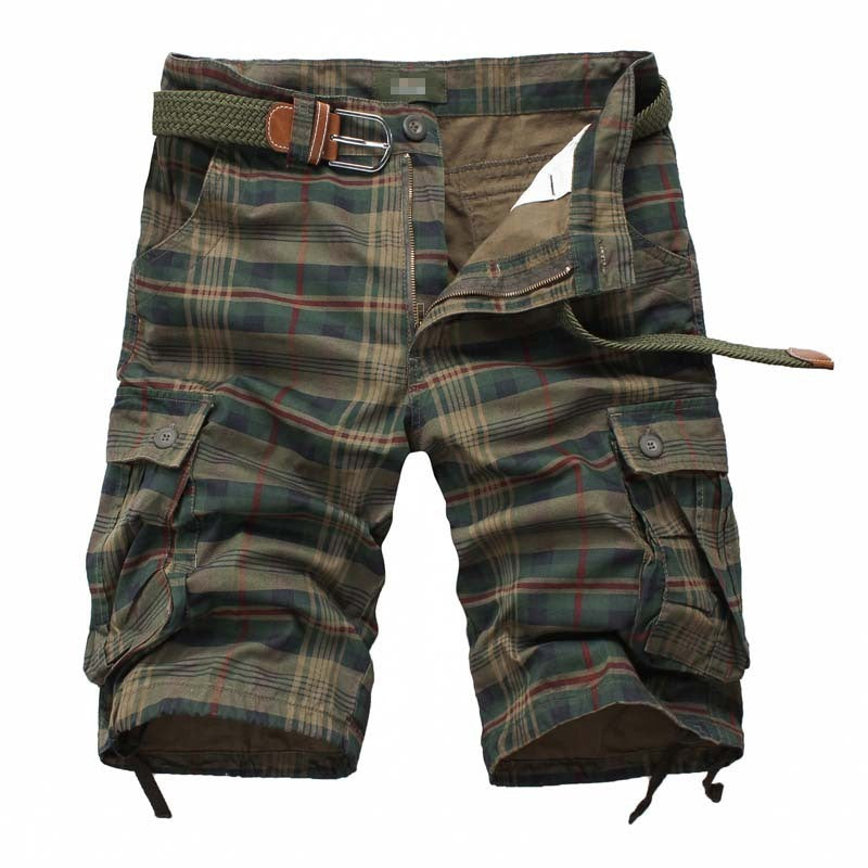 Cargo Shorts Men's Sweatpants Half Pocket Plaid Shorts - K - 2 PLAIDS -