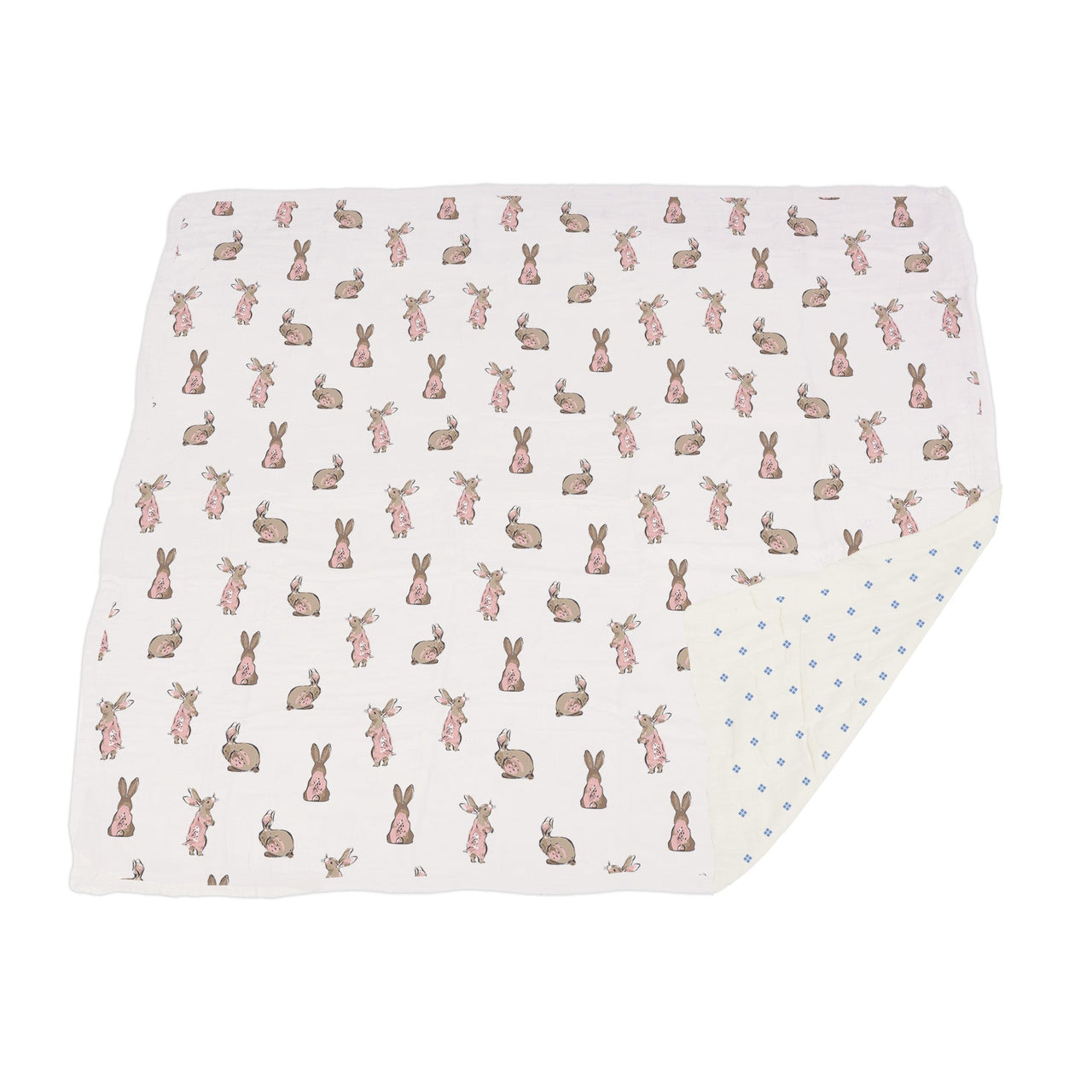 Powder Pink Bunnies and Periwinkle Diamond Polka Dot Bamboo Newcastle Blanket -