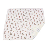 Thumbnail for Powder Pink Bunnies and Periwinkle Diamond Polka Dot Bamboo Newcastle Blanket -