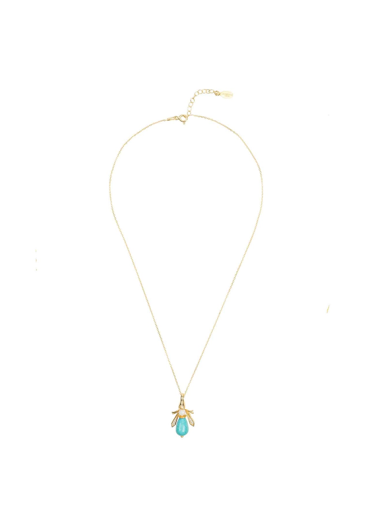 LATELITA - Turquoise & Pearl Gemstone Bee Pendant Necklace Gold -