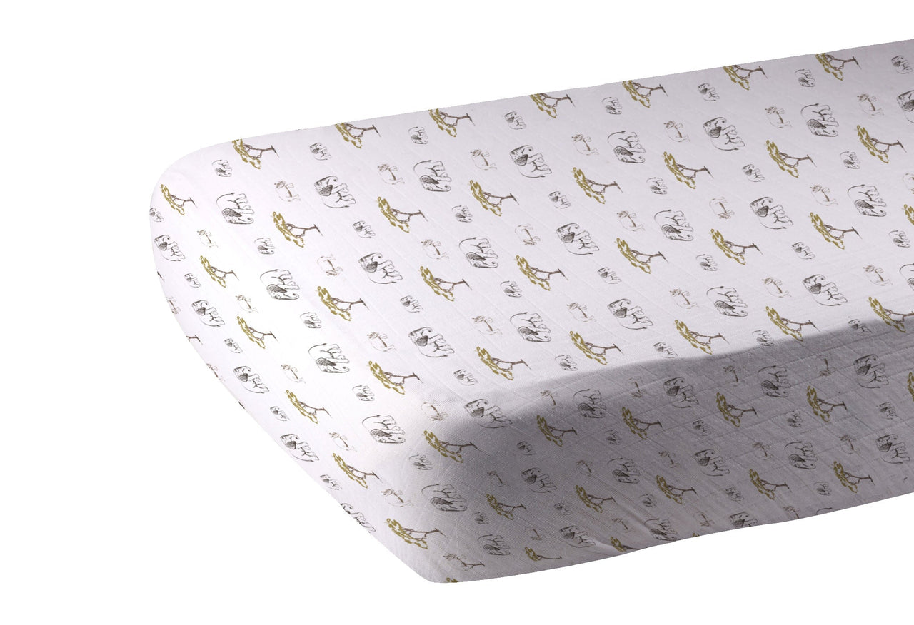 Newcastle - Rhinos and Elephants Bamboo Muslin Crib Sheet -