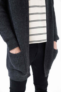 Thumbnail for Cabin Measures - Heavy Knit Alpaca Wool Sweater Coat in Carbon -