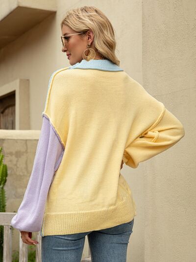 Color Block Dropped Shoulder Sweater - T - 3 COLORS -