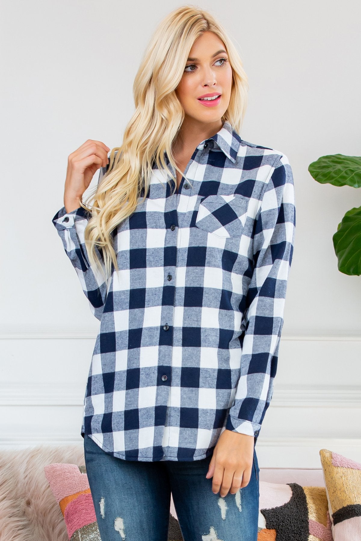 Riah Fashion - Sherpa Lined Plaid Flannel Top - 5 COLORS -