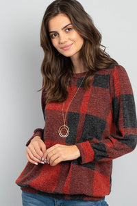 Thumbnail for Riah Fashion - Plaid Round Neck Long Sleeve Top - 2 COLORS -