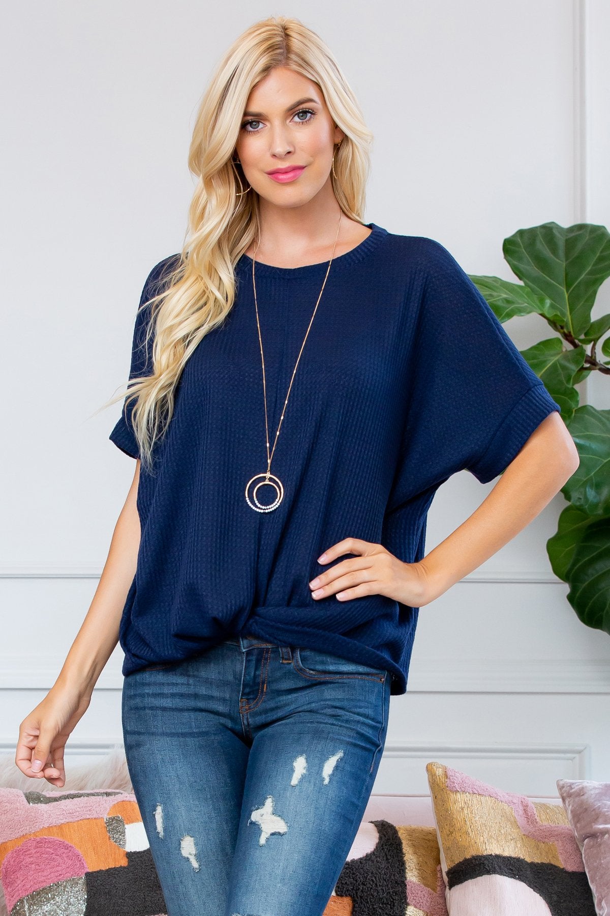 Riah Fashion - Twist Front Dolman Sleeve Top - 6 COLORS -