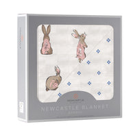 Thumbnail for Powder Pink Bunnies and Periwinkle Diamond Polka Dot Bamboo Newcastle Blanket -