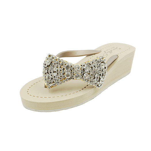 SAND BY SAYA N.Y. - Madison - Rhinestone Bow Mid Wedge Flip Flops - 2 COLORS -