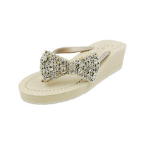 Thumbnail for SAND BY SAYA N.Y. - Madison - Rhinestone Bow Mid Wedge Flip Flops - 2 COLORS -