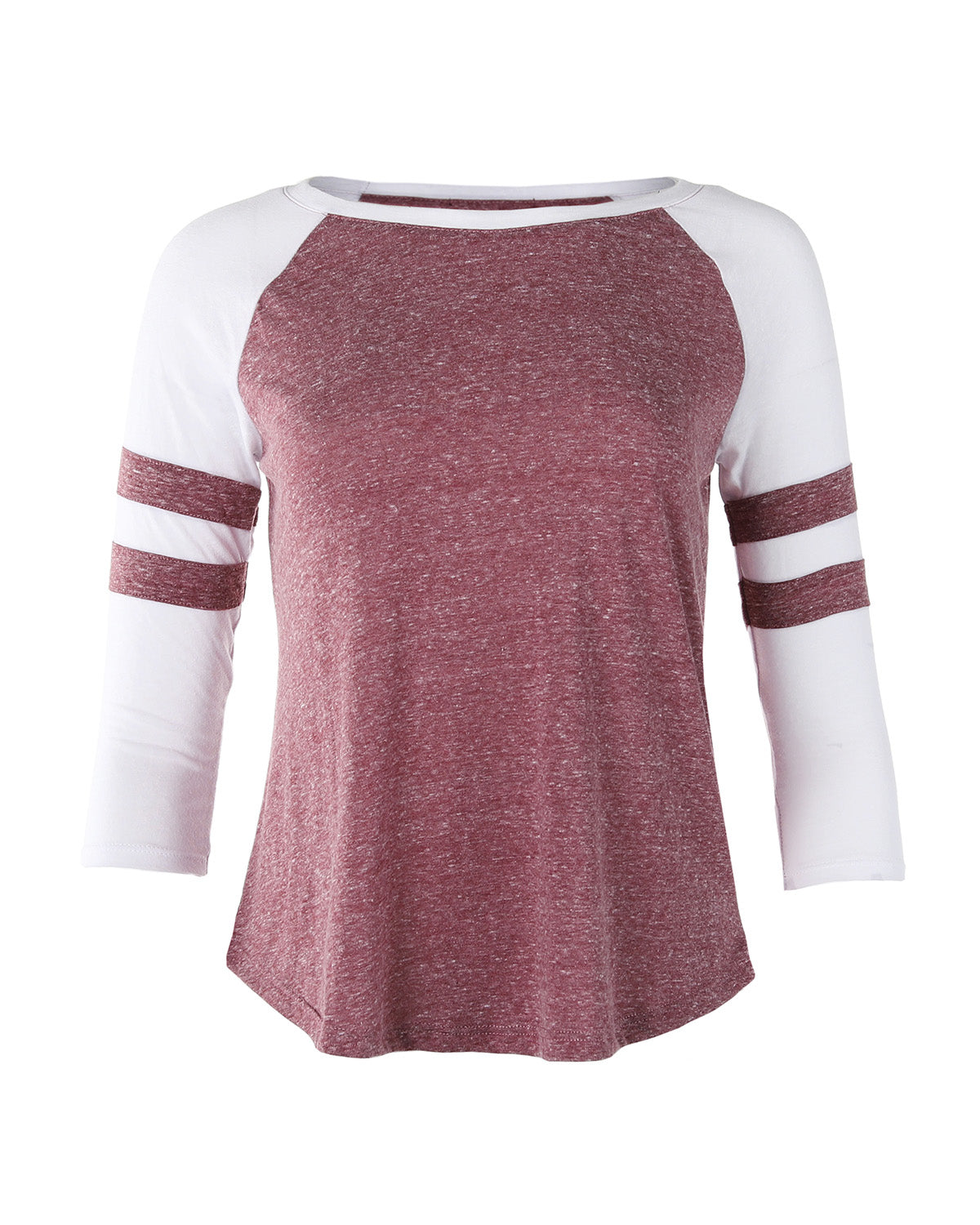 Women's Baseball Raglan Contrasted Stripes 3/4 Sleeve Tee - 1 COLOR -