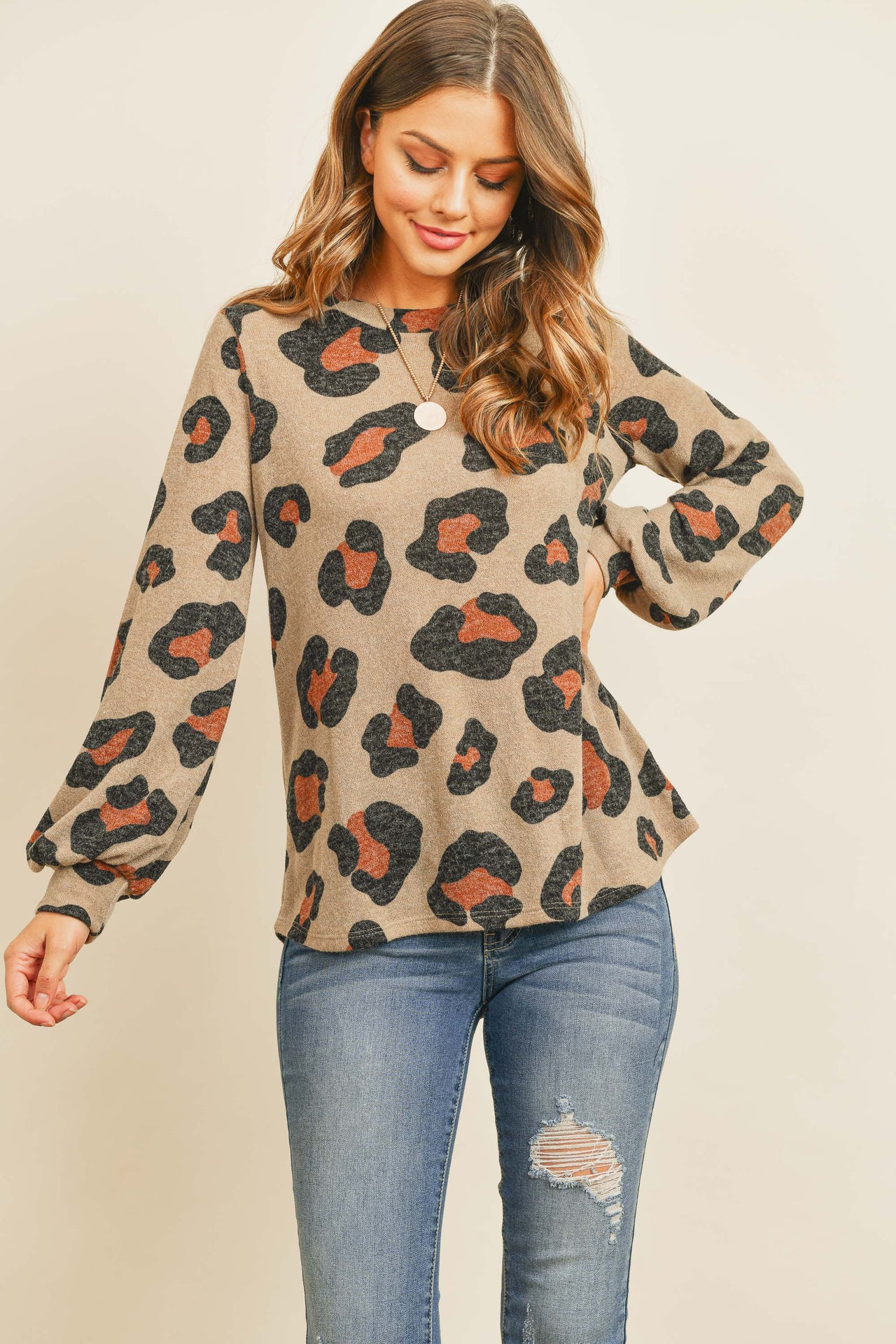 Riah Fashion - Puff Sleeved Leopard Print Top - 4 COLORS -