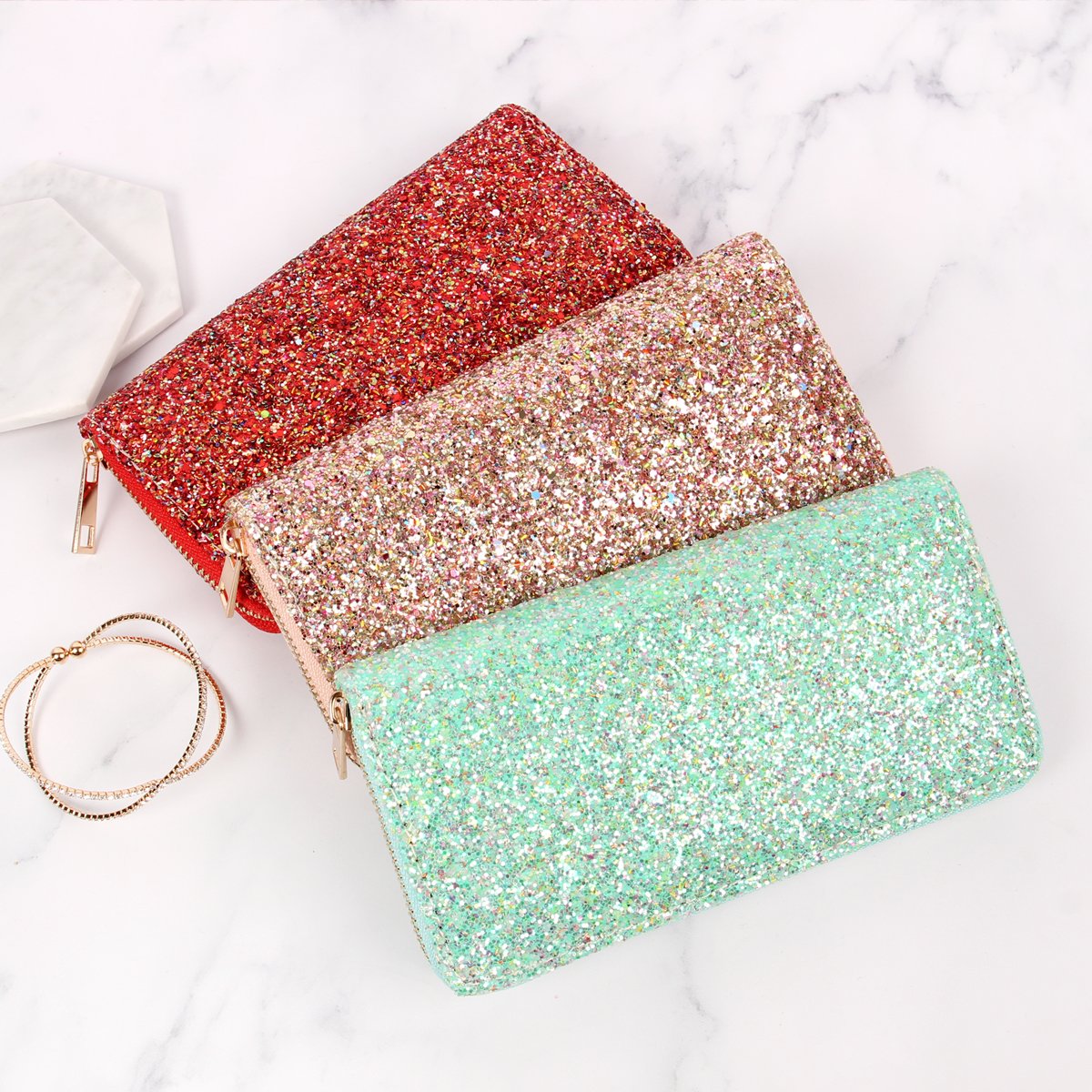 Glitter Zipper Wallet - 8 COLORS -