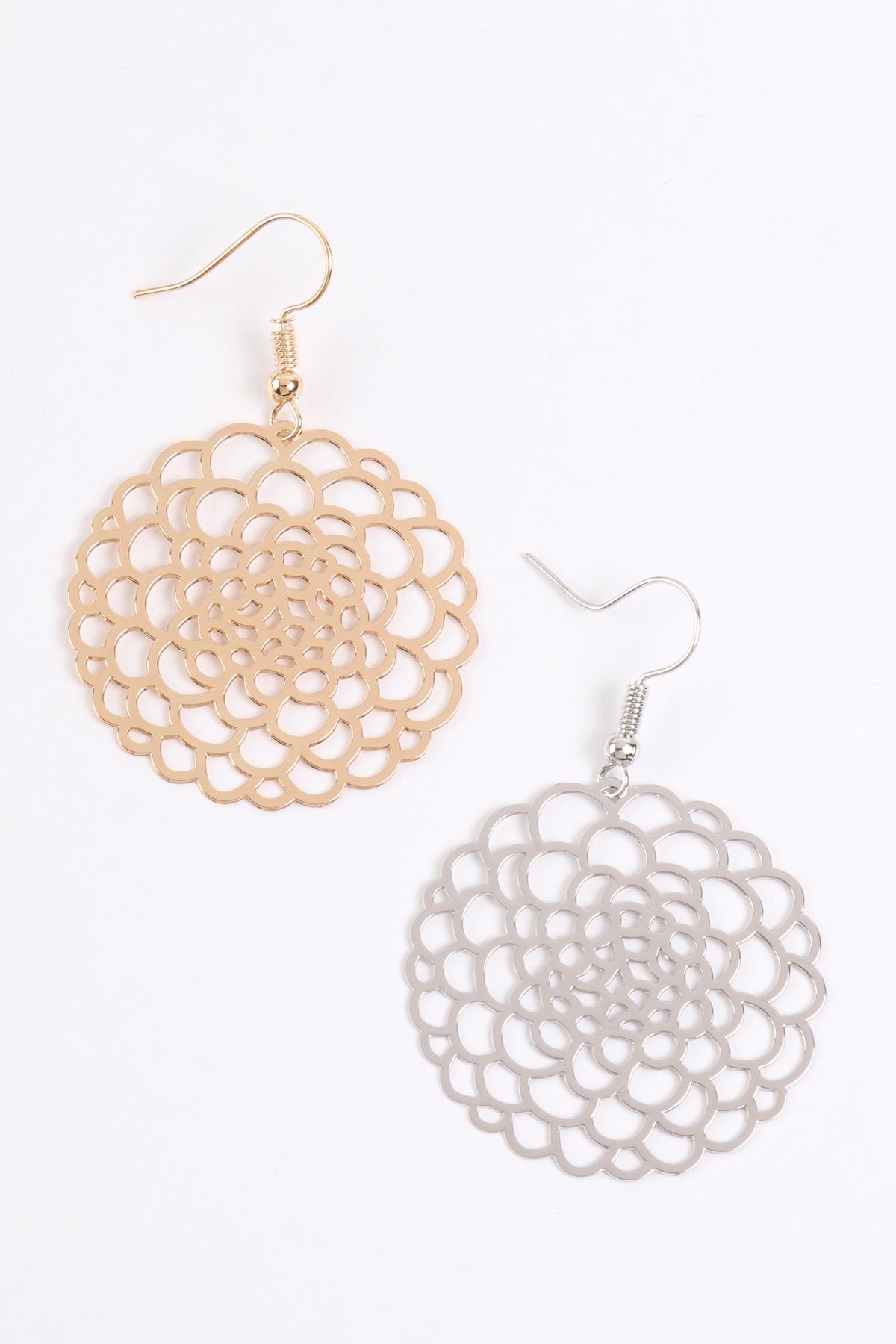 Riah Fashion  - Blossom Flower Filigree Disc Drop Earrings - 2 COLORS