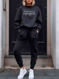 Thumbnail for PERFECTLY IMPERFECT Graphic Sweatshirt and Sweatpants Set - 2 PCS. - T - 1 COLOR -