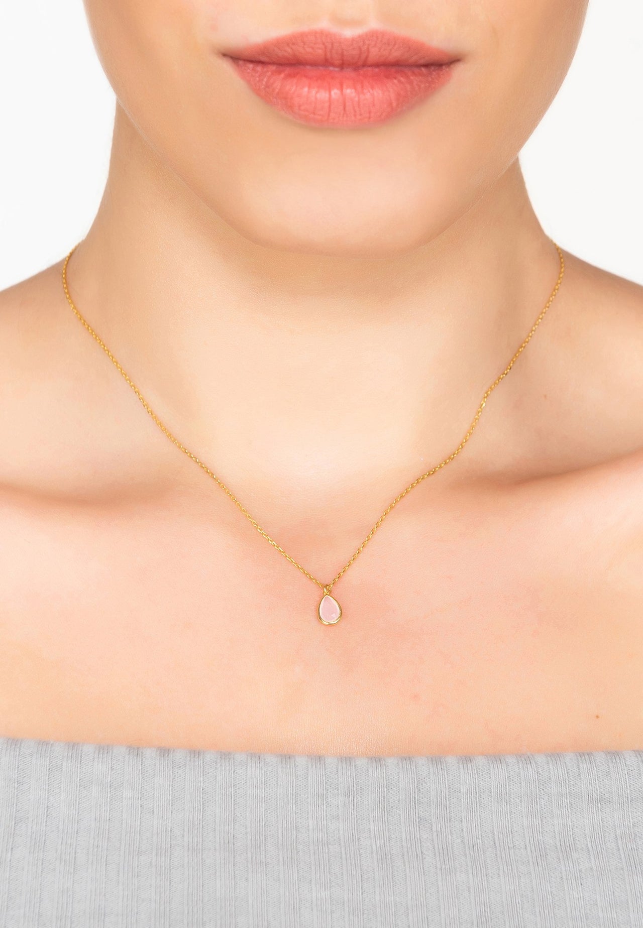 LATELITA - Pisa Mini Teardrop Necklace Gold Rose Quartz -