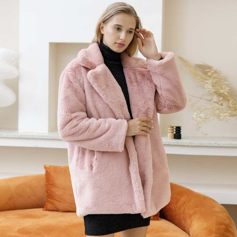 Sharon Tatem - Faux Fur Coat - Elegant Fluffy Thick Warm Artificial Fur Coat - 8 COLORS -