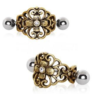 Antique Gold Gemmed Floral Cartilage Ear Cuff -