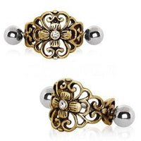 Thumbnail for Antique Gold Gemmed Floral Cartilage Ear Cuff -