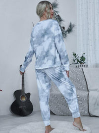 Thumbnail for Tie-dye Round Neck Top and Drawstring Pants Lounge Set - 2 PCS. - T - 4 COLORS -