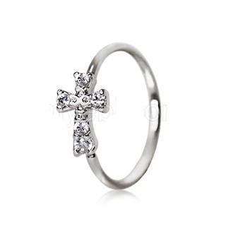 316L Stainless Steel Jeweled Cross Cartilage Earring / Nose Hoop Ring -