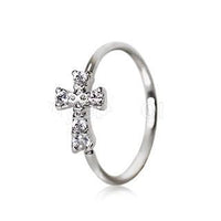 Thumbnail for 316L Stainless Steel Jeweled Cross Cartilage Earring / Nose Hoop Ring -