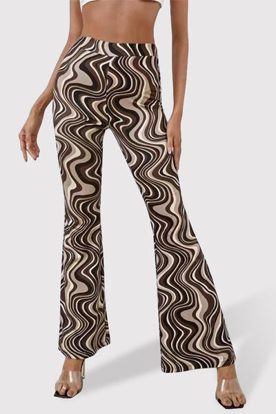 Printed High Waist Flare Pants - T - 7 COLORS -