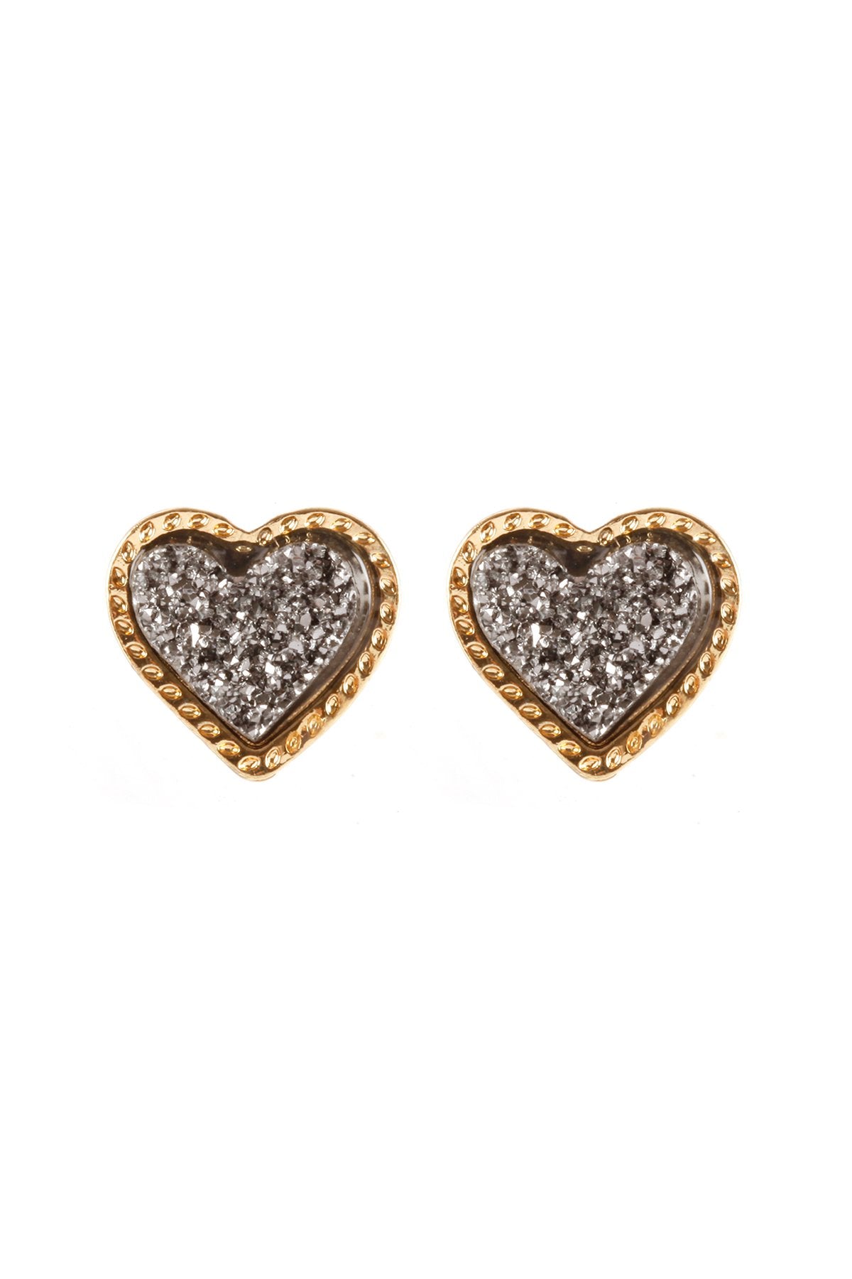 Riah Fashion - Metal Druzy Heart Valentine Post Earrings - 6 COLORS