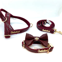 Thumbnail for Puccissime - Red Wine Collar, Bow Tie and Leash - 3 PCS. - 4 SIZES -