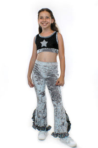 Thumbnail for Stardust - Eve, Silver Crushed Velvet and Glitter Flared Pants - 1 COLOR -