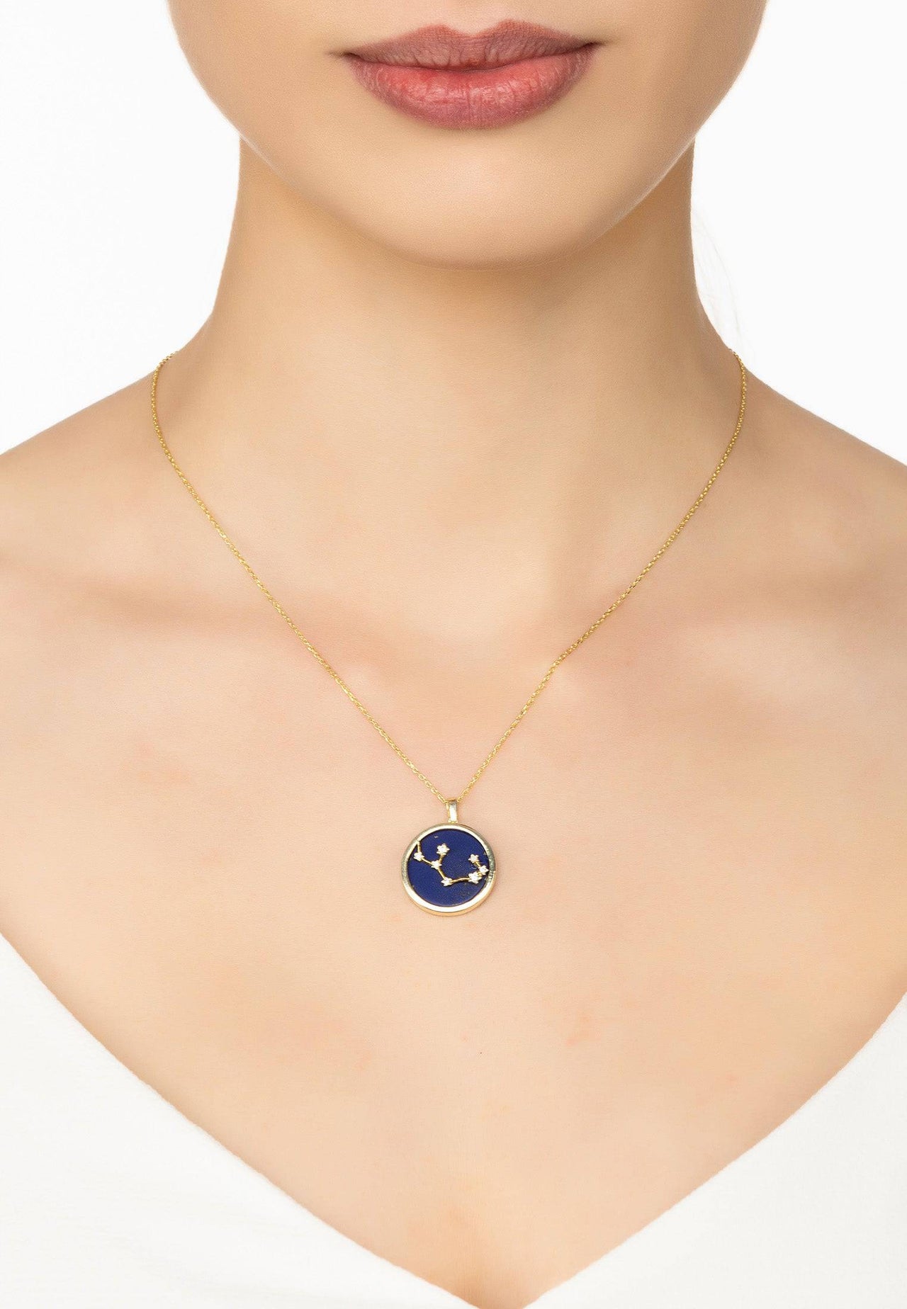 Zodiac Lapis Lazuli Gemstone Star Constellation Pendant Necklace Gold Sagittarius -