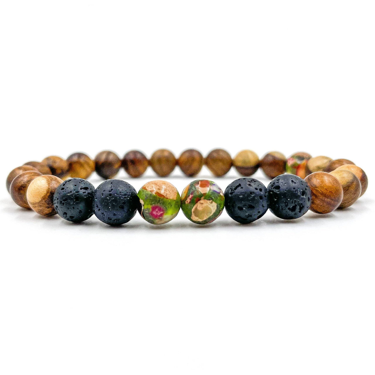 Central - Rainbow Jasper, Lava Rock, & Sandalwood Mala Beaded Bracelet -