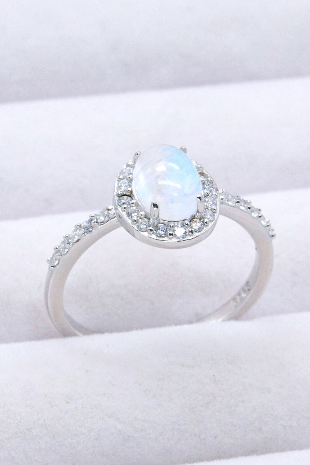 925 Sterling Silver Natural Moonstone Halo Ring - T - SIZES 6 THRU 9 - 1 FINISH -