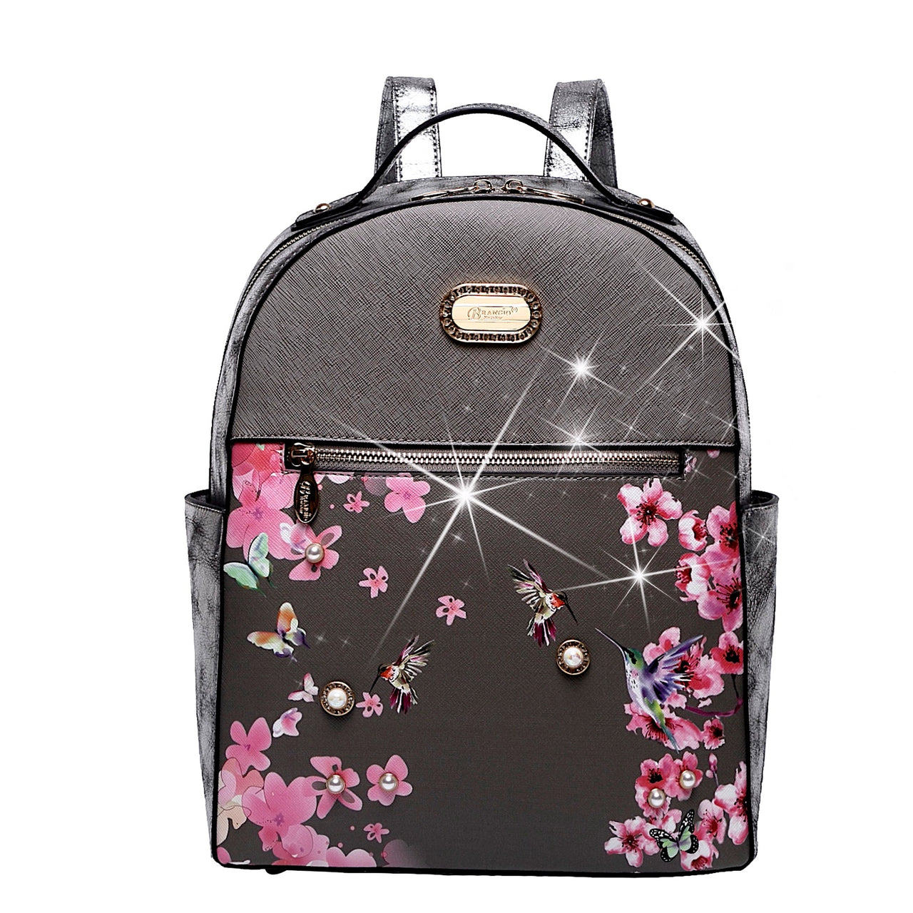 BRANGIO ITALY - Hummingbird Bloom Crystal Laced Scratch & Stain Resistant Backpack - 7 COLORS -