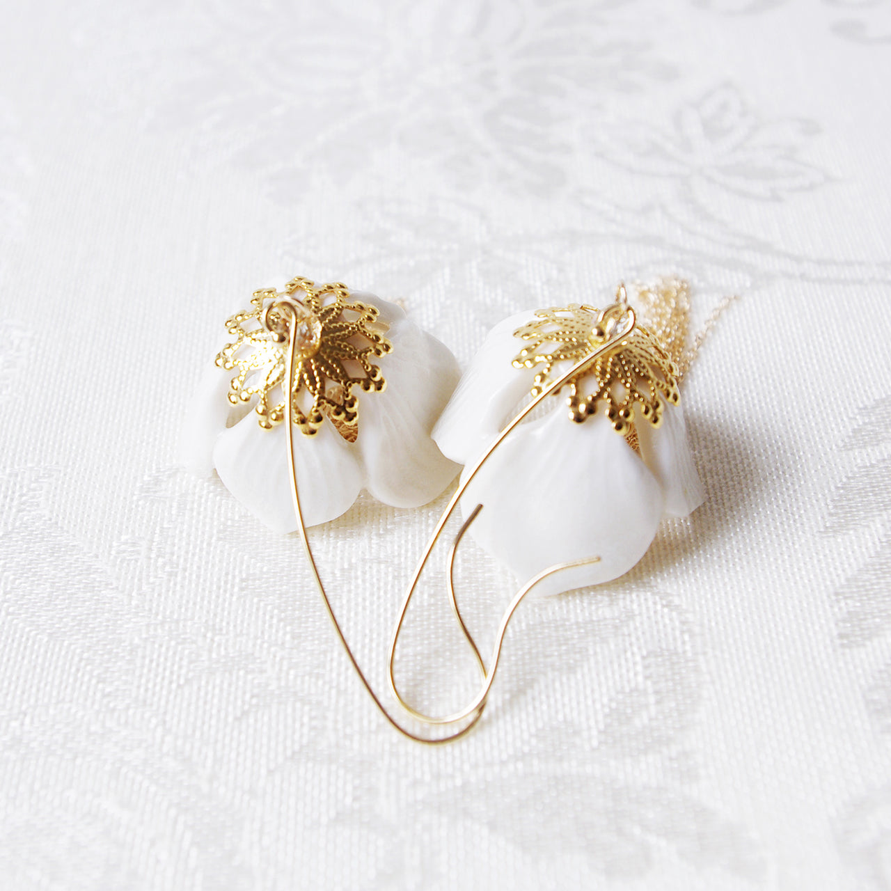 Porcelain Snowdrop Flower Tassel Earrings -