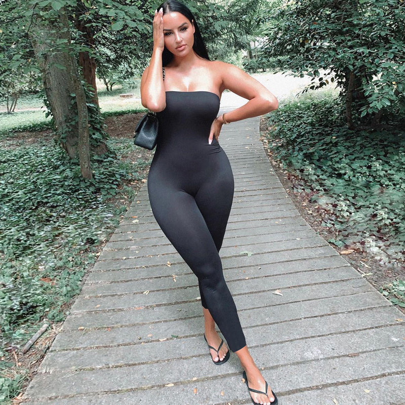 Tube Sleeveless Jumpsuit Sexy Bodycon Fashion Bodysuit - One Piece Body Suit - [21 DAY DELIVERY] -  3 COLORS -