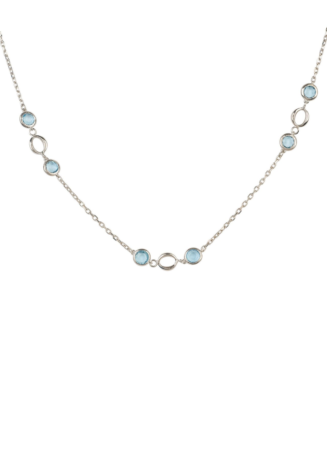 LATELITA - Milan Link Gemstone Necklace Silver Blue Topaz -