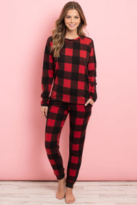 Thumbnail for Riah Fashion - Brushed Plaid Top and Joggers Set With Self Tie - 2 PCS - 2 COLORS