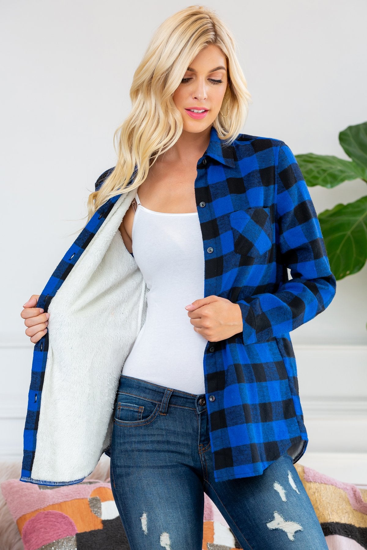 Riah Fashion - Sherpa Lined Plaid Flannel Top - 5 COLORS -