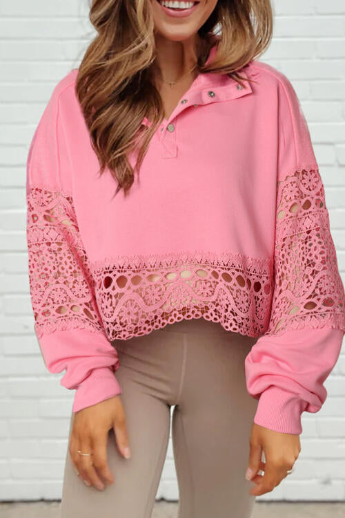 Crochet Snap Button Sweatshirt - T - 1 COLOR -