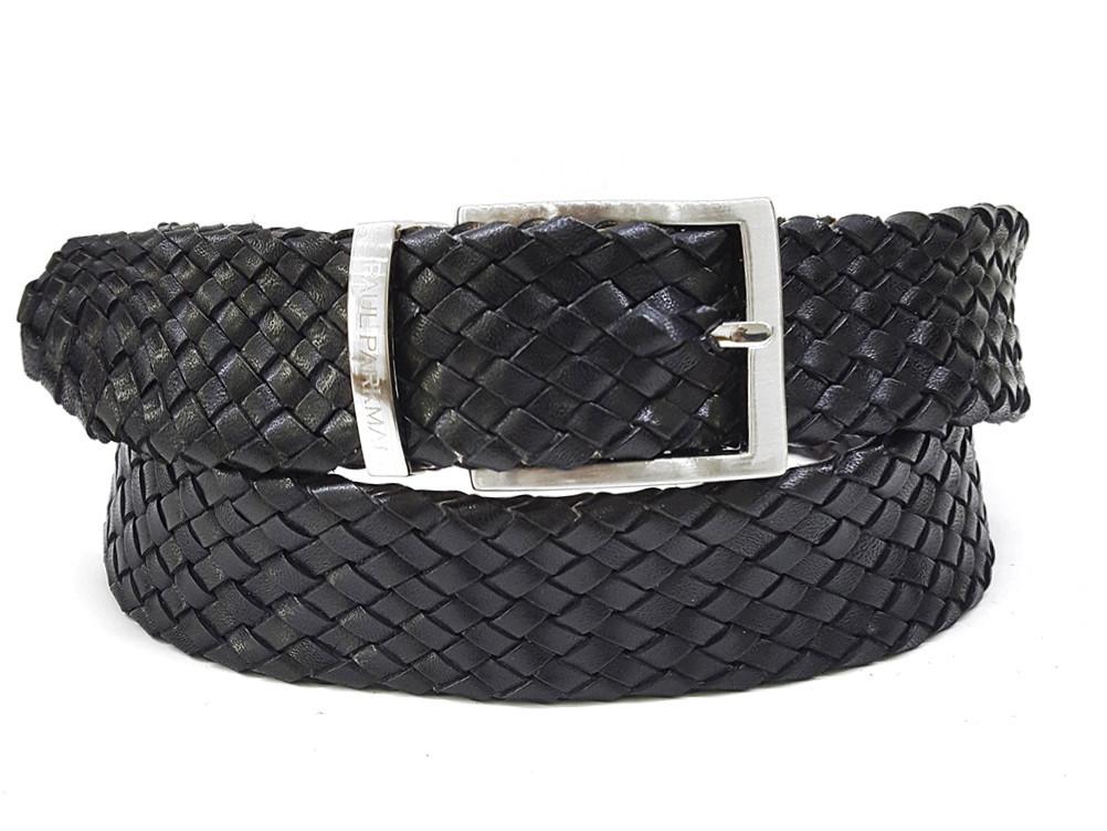 PAUL PARKMAN - Men's Woven Leather Belt Black -