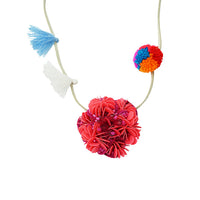 Thumbnail for SAND BY SAYA N.Y. - Pink Flower Embellished Kids Pom Pom Necklace - 1 COLOR -