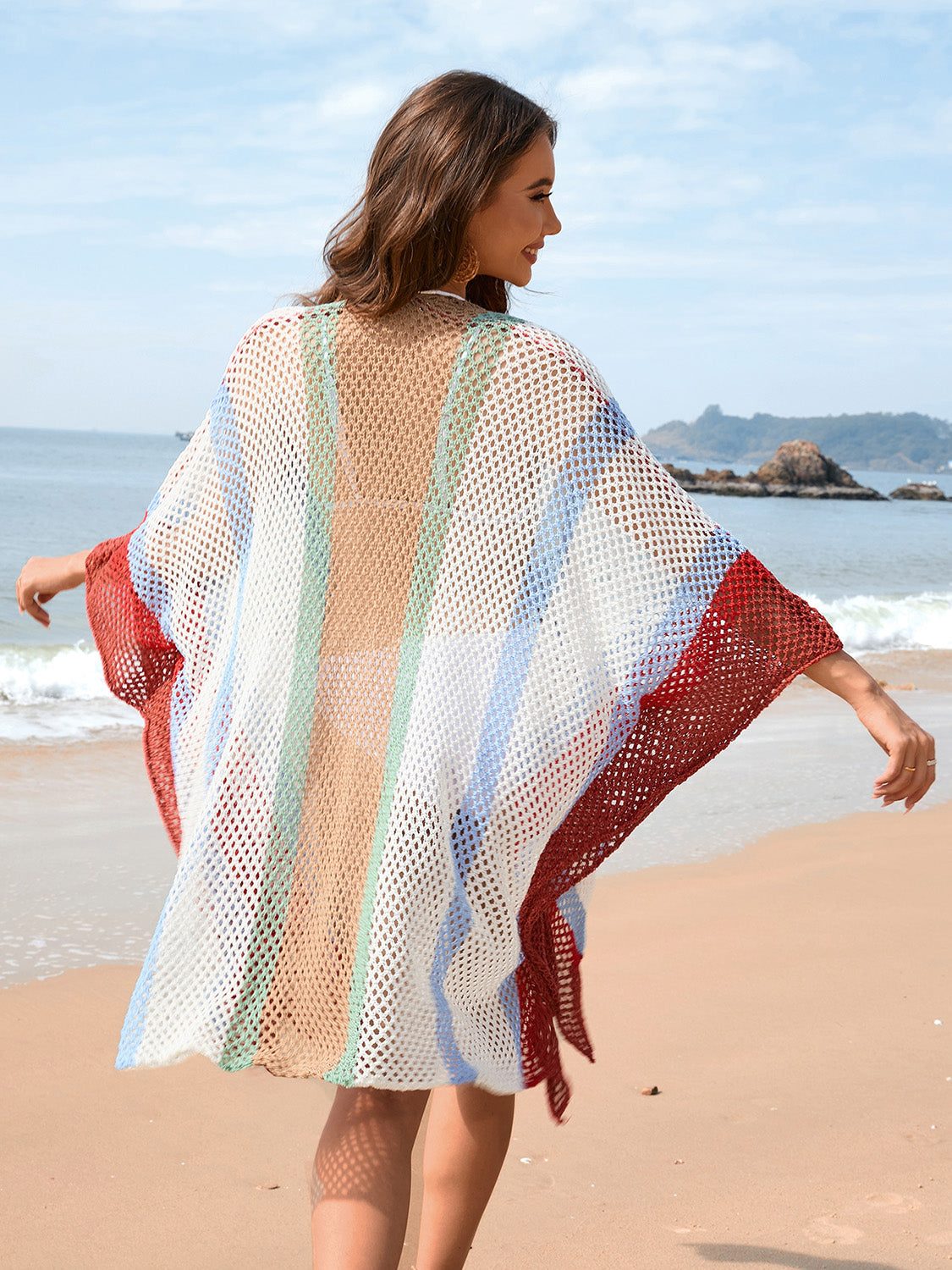 Openwork Color Block Plunge Cover-Up - T - 4 COLORS -