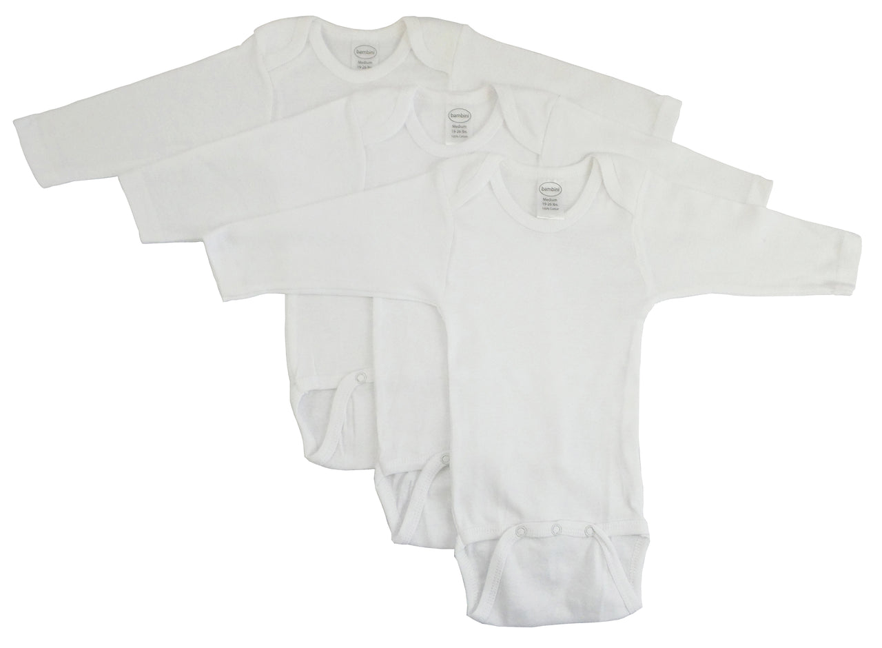 Bambini Long Sleeve White Onezie 3 Pack - 1 COLOR -