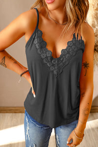 Thumbnail for Full Size Lace Trim V-Neck Cami Top - T - 4 COLORS -